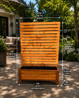 Cedar privacy planter dimensions: 72 inch width and height, 16 inch depth