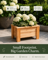 Classic Cedar Patio Planter 24″ planted with hydrangeas on a patio