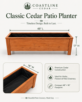 Classic Cedar Patio Planter 48″ × 16″ dimensions — 48″ L × 16″ W × 17″ H