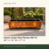 Classic Cedar Patio Planter 48 by 16 dimensions: 48 long, 16 wide, 17 high