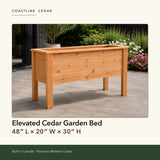 Elevated Cedar Garden Bed dimensions: 48 long, 20 wide, 30 high