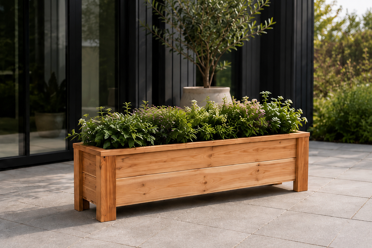 Slim Cedar Balcony Planter — handcrafted Western Cedar planter for balconies and patios in Greater Vancouver