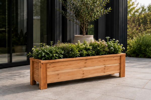 Slim Cedar Balcony Planter — handcrafted Western Cedar planter for balconies and patios in Greater Vancouver